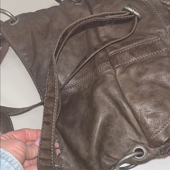 Rock Paper Scissors leather larger cross body bag dark gray/ silver tone preowne - Picture 13 of 16